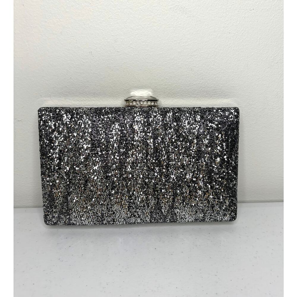 Lulu Townsend Silver Sparkle Clutch Special Occasion Wedding Guest Glamour Luxe
